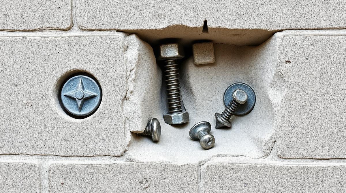 Anchor fasteners installed in concrete wall showing wedge and sleeve anchors